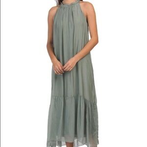 Lara Guidotti Halter Neck Flounce Dress Olive - M
